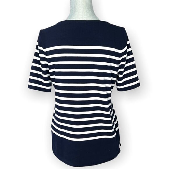 Talbots Navy Blue and White Stripe Boat-Neck Top Size S - Picture 2 of 4